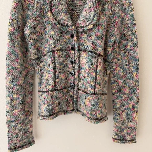 Nine West Womens Y2K Rainbow Speckled Knit Cardigan Sweater Size S Soft Grunge - Picture 3 of 8
